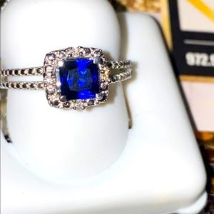 Genuine diamond sapphire ring, birthstone real diamond ring, free appraisal sale